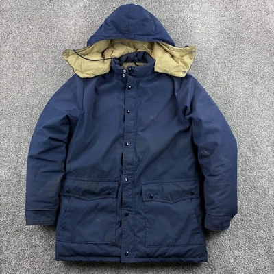 Parka de plumón de ganso Schott vintage para hombre azul medio con capucha invierno esquí aislante Foto 1 de 4