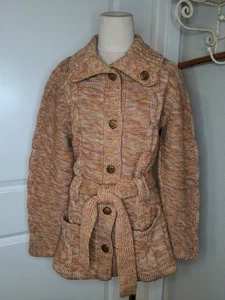 Vintage 70s Brown Belted Cardigan Sweater Penneys International Imports Sz S - Picture 1 of 12