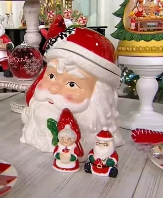 NUEVO EN CAJA TARRO DE GALLETAS SANTA Y CARDINAL DE 3 PIEZAS CON SAL/PIMIENTA DE VALERIE, SANTA blanco Foto 1 de 4