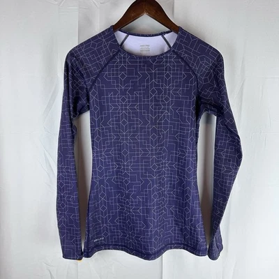 NIKE Pro Dri-Fit Hypwerwarm Crew II estampado geométrico púrpura para mujer talla mediana Foto 1 de 4