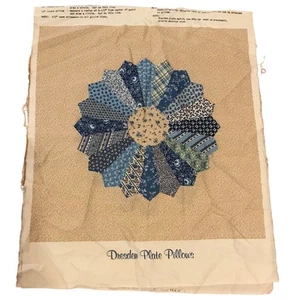 Dresden Pillow Panel Kit 16" Square Blue & Beige Cotton Fabric Grannycore - Picture 1 of 6