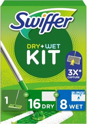 Swiffer Bodenwischer Starter Set 1 Stab 16 Trockentücher 8 Feuchttücher - Bild 1 von 3