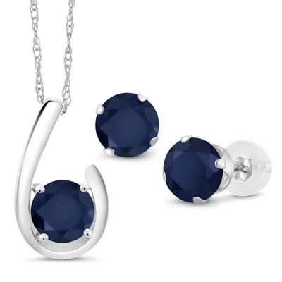 Juego de joyas pendientes colgantes de zafiro de oro blanco de 10K para mujer | 3,30 Cttw | Foto 1 de 4