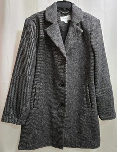 Women's Liz Claiborne Black & White Diagonal Stripe Lined Winter Coat Size XL - Picture 1 of 13