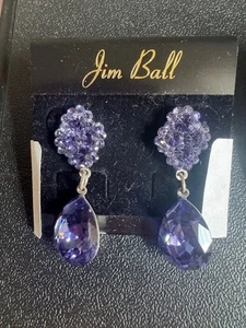 Jim Ball Tanzanite Light Purple Pierced Earrings NWT 1 1/2 inches - Picture 1 of 1