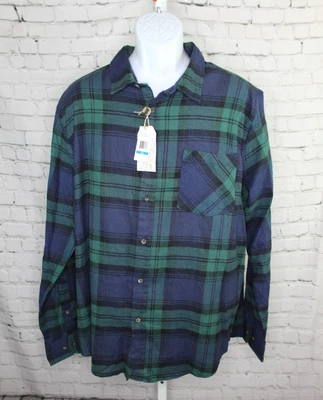 New Mens XXL Cloudveil Flannel Shirt Green Black Blue Plaid Long Sleeve Soft NWT - Image 1 of 4