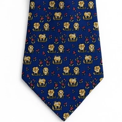 Gravata de seda Salvatore Ferragamo azul vaca estampa floral feita na Itália animais fazenda - Imagem 1 de 4