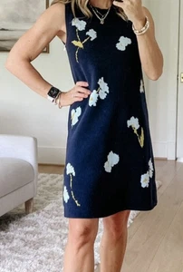 Neu Free Assembly Damen ärmellos Blumen Jacquard Mini Pullover Kleid XL marineblau - Bild 1 von 6