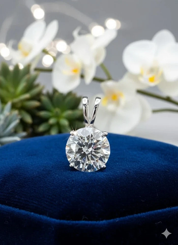 Colgante redondo de diamantes cultivados en laboratorio de 2 quilates F VS1 de oro blanco de 14 k certificado IGI sin cadena Foto 1 de 4