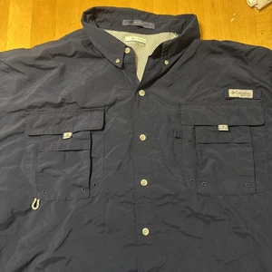 Columbia PFG Shirt Mens 4X Bahama Dark Blue Nylon Vented Short Sleeve Omni Shade - Picture 1 of 8