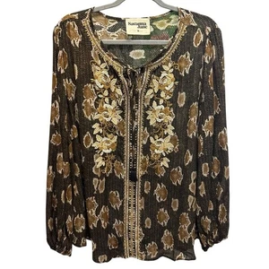 Savannah Jane Top Plus Sz 1X Snake Print Floral Embroidery Metallic Stripes Boho - Picture 1 of 13