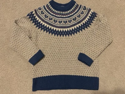 Suéter de férias vintage Woolrich azul e creme malha ilha justa tamanho grande - Imagem 1 de 4
