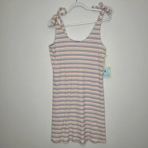 CeCe striped tie straps cute flirty mini stretch classic ribbed dress Medium NWT - Picture 1 of 7