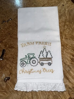 Hand Embroidered Hand Towel Holiday, And Christmas Kitchen Towel Vintage Style - Image 1 of 4