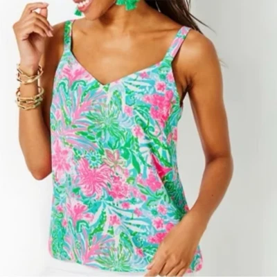 NUEVO CON ETIQUETAS Lilly Pulitzer Nadia Cami Camiseta sin mangas Blusa Camisa en Leaf It Wild Talla PEQUEÑA Foto 1 de 3