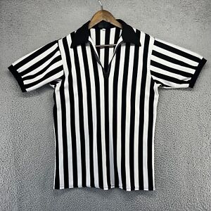 Vintage Referee Shirt Men's Medium White Black Striped Talon 1/4 Zip 70s 80s