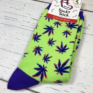 ⚡️Socky Sock Lucky Leaf Socks Pot Leaves Cannabis Marijuana Purple/Bright Green - Picture 1 of 8