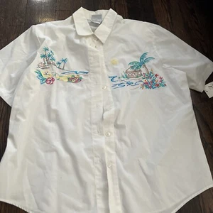 Vrg Napa Valley White Shirt tropical aloha Embroidered Short Sleeve large - Picture 1 of 8