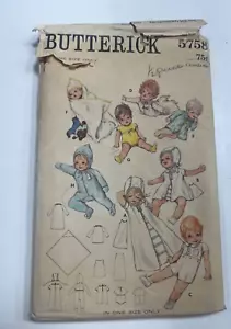 Butterick 5758 Vintage patrón de costura talla Layette UNISEX LAYETTE SIN CORTAR - Imagen 1 de 7