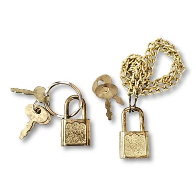Vintage Working Diary Journal Padlocks with Keys & One Beautiful Gold Tone Chain - Image 1 of 4