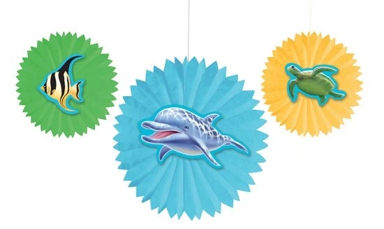 Ocean Party Tissue Fans x 3 - Hanging Decorations - Children's Party - Image 1 of 1