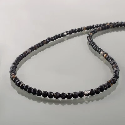 Naturale Onice Nera 3mm Rotondo Piccoli Perline Catena Mano 18 " Filo Donna - Immagine 1 di 4