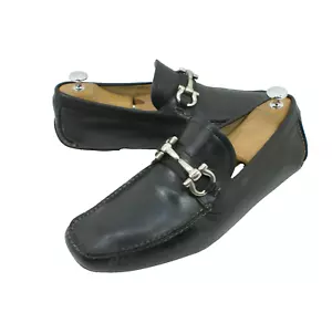 Zapatos de conducción SALVATORE FERRAGAMO Parigi mocasín broca plateada negros 8 2E $560 - Imagen 1 de 8
