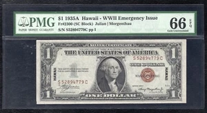FR. 2300 1935-A $1 “HAWAII” SILVER CERTIFICATE PMG GEM UNCIRCULATED-66EPQ - Picture 1 of 2