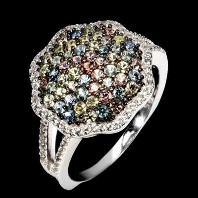 925 Anello Argento Sterling Rotondo Zaffiro 1.5mm Topazio Gemma Gioielli Misura - Immagine 1 di 4