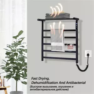 Heated Towel Rack Warmer Rail Wall Mounted Bathroom Electric 6 Bars Dryer Black - Picture 1 of 9