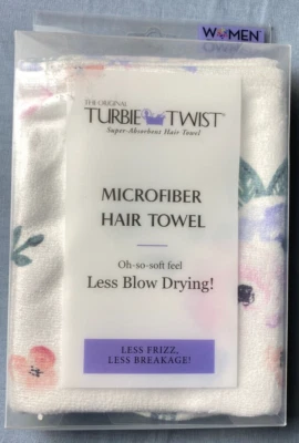 The Original Turbie Twist Microfiber Hair Towel White Floral NEW - Image 1 of 4