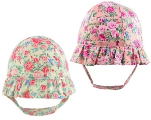 Baby Girl Summer Sun Hat With Chin Strap Vintage Floral Frilly Brim Newborn 0-3 - Picture 1 of 8