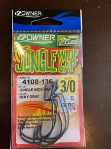 FISH HOOKS jungle wide gap sz: 3/0 silky gray 5-pk Owner #4108-136 NEW! - Picture 1 of 2