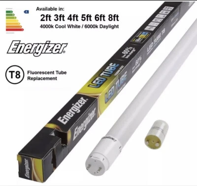 50 x Energizer T8 2ft 9w 6500k LED Tube Frosted c/w FREE Starter - Image 1 of 2