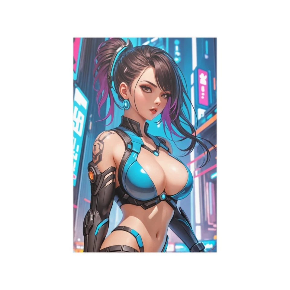 Póster de anime Cyber Girl arte fantasía Cyberpunk ciudad futura acabado satinado Foto 1 de 1