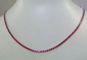 Tennis-Halskette 15 kt rund Lab Created roter Rubin 14 K Weißgold plattiert 3 mm 18 Zoll - Bild 1 von 4