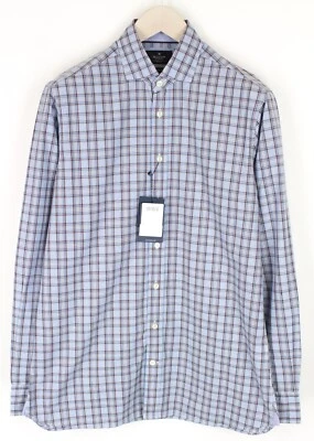 Camisa De Hombre HACKETT S Azul Claro A Cuadros Melange Con Botones Clásica - Imagen 1 de 4