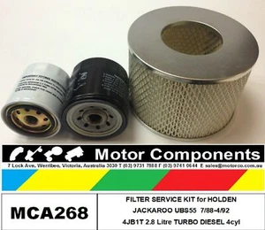 FILTER KIT for HOLDEN JACKAROO UBS55 4JB1T 2.8 Litre Turbo Diesel 7/88-4/92 - Picture 1 of 1