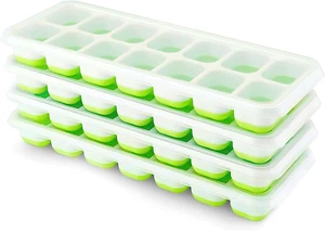 Ice Cube Tray, 4 Pack Silicone Ice Tray, 14 Ice Cube Molds with Lids, Stackable - Picture 1 of 11