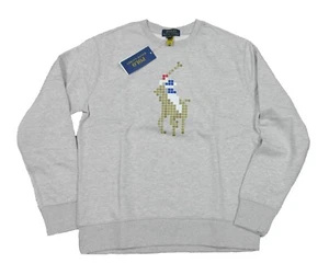 Polo Ralph Lauren Grey Heather Pixel Pony Player Graphic Pullover Sweatshirt - Picture 1 of 3