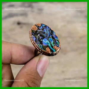 Womens day Deal Abalone Shell Gemstone Copper Electroformed Promise Ring Jewelry - Picture 1 of 6