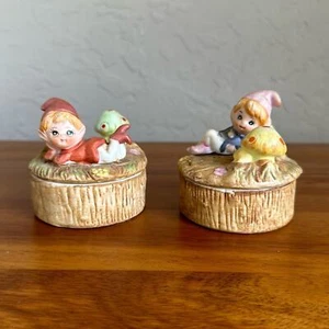 HOMCO Ceramic Elf/ Pixie Mushroom Vintage Trinket Box #5404 set of 2 - Picture 1 of 6