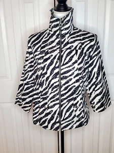 Zebra Animal Print Zippered Jacket Lined Pockets Womens Small Jungle Fashion - Picture 1 of 14