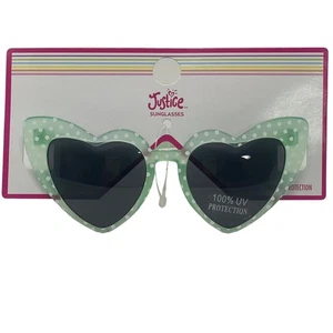 Justice Sunglasses Girls Green Polka Dot Cat Eye Heart Shape 100% UV Protection - Picture 1 of 4