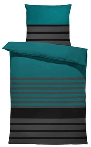Bettwäsche 135x200 cm gestreift petrol anthrazit Biber Winter Flanell Baumwolle - Bild 1 von 6