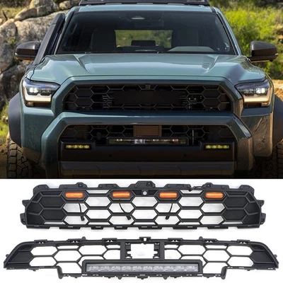 Rejilla delantera negra + rejilla inferior apta para Toyota 4Runner 2025 con barra de luces y LED Foto 1 de 4