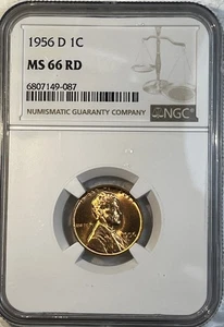 1956 - D Lincoln Wheat Penny 1 Cent NGC zertifiziert bewertet MS66 RD Münze Schönheit - Bild 1 von 14