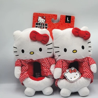 Hello Kitty Soft Cozy Slippers, Sanrio Size Red Bow&Polka Dot Design Plush - Image 1 of 3
