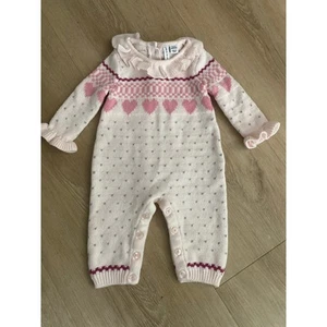 Janie and Jack one piece knit romper baby girl size 0-3 months pink heart ruffle - Picture 1 of 4