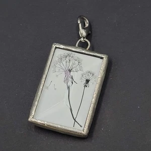 Glass Pendant Rectangle Dandelion Keepsake Art Quote Double Sided Silver tone - Picture 1 of 9